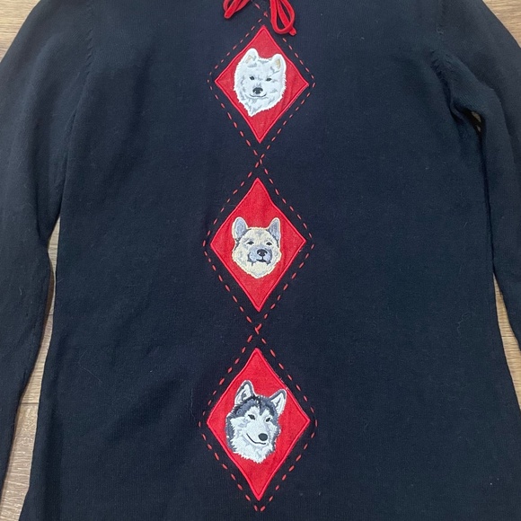 Storybook Knits Northern Friends Husky Samoyed XS S Black and Red Sweater Hoodie - Picture 6 of 7